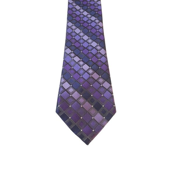 CK Calvin Klein Neck Tie Mens Luxury Purple Geometric Preppy Power Business - Picture 1 of 13